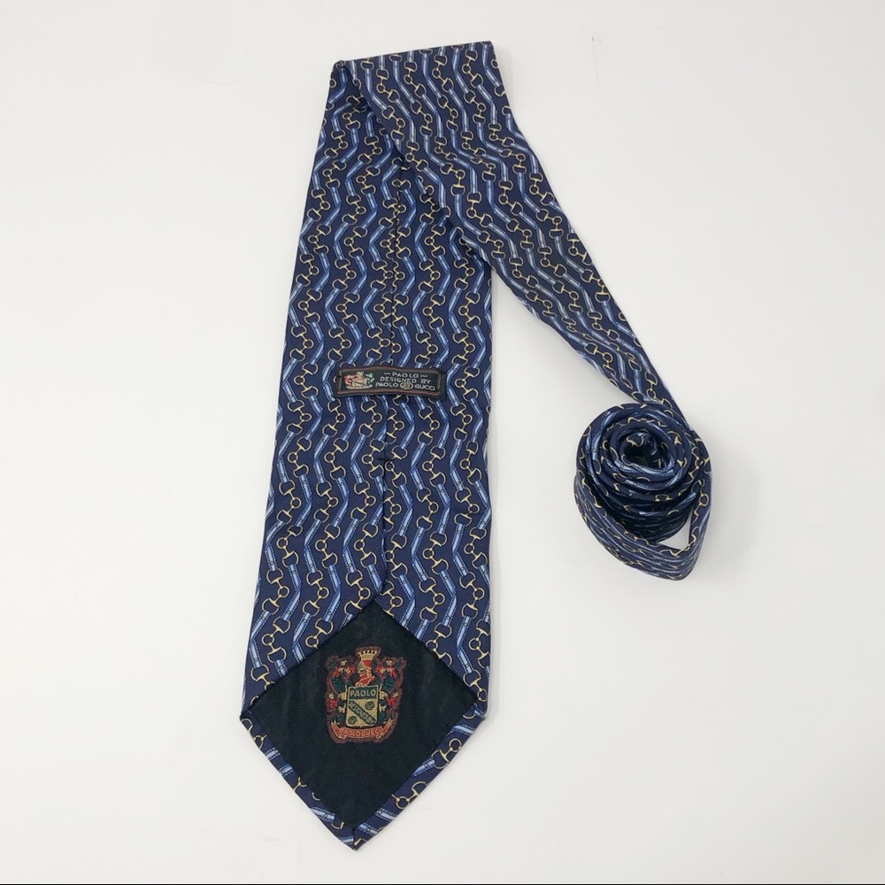 Vintage Gucci Blue Wavy Horsebit Silk Tie EUC - Picture 5 of 5